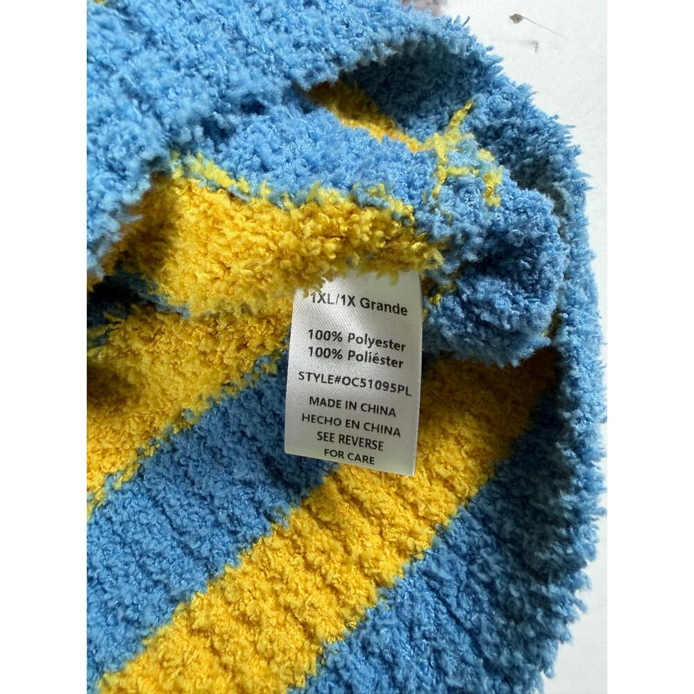 Lovelo Colorblock Striped Fuzzy Cardigan Sweater XL Pastel Blue Pink Yellow - Picture 8 of 10